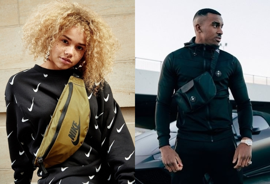 Frau mit Nike Crossoverbag und Bugzy mit Crossoverbag