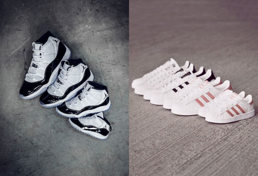 Nike Jordan 11 & adidas Originals Superstar in Familiengröße