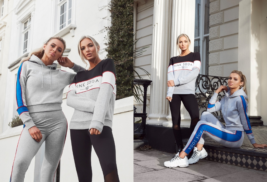 Zwei Frauen auf der Straße im Pink Soda Sport Outfit.