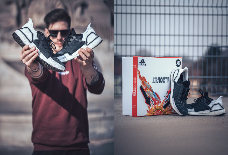 Männlicher Influencer mit dem Ultra Boost 19 in den Händen