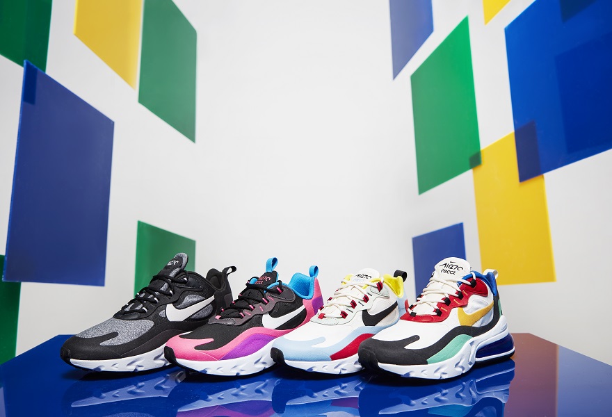 Der Nike Air Max 270 React in Schwarz, Pink, Weiß-Rot, Blau-Rot-Weiß